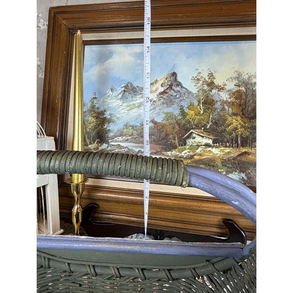 Vintage Hand Painted Goose Flower Cart Wicker Basket Country Cottagecore Decor